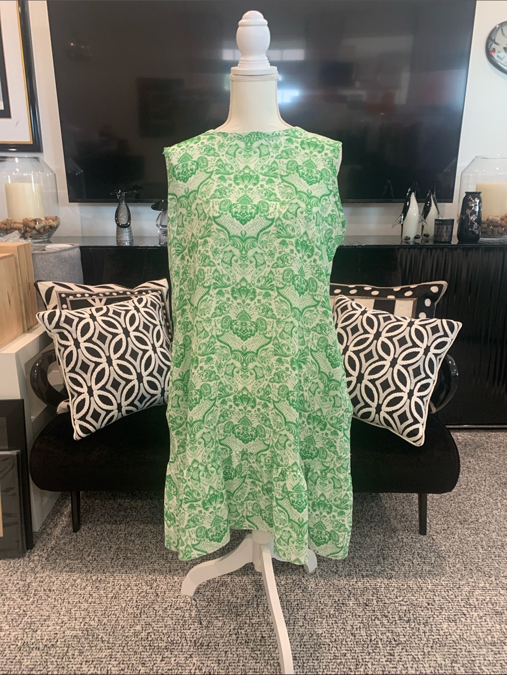 NWT Coton Frais Green Printed Sleeveless Women’s Dress XL